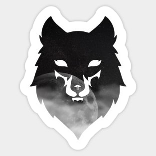 Wolf head moon stars silhouette Sticker